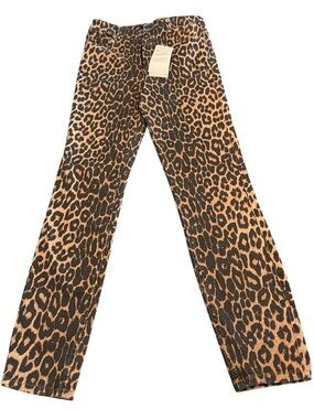 Zara Leopard Print Skinny Jeans Hi-Rise Black & Tan Print Size 8 NWT
